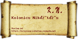 Kolonics Nikétás névjegykártya
